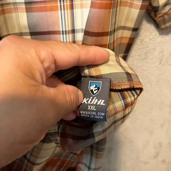 Kuhl Dissident Mens Lightweight Short Sleeve Button Up Plaid Fireclay Orange XXL - Picture 3 of 7